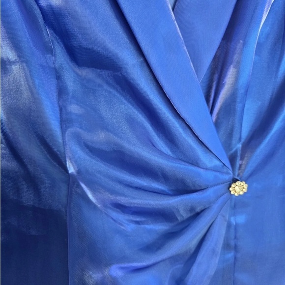 Alex Evenings Satin Jacket Woman Small Blue Collared 3/4 Sleeve Exellent - Picture 9 of 13